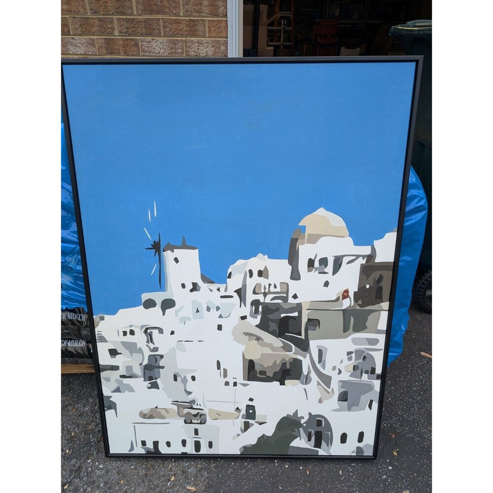 Santorini, Greece Framed Canvas Art Print 'Tilting At Windmills'  BethAnn Lawson